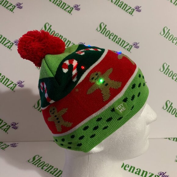 Ugly Christmas Hat Be Jolly Beanie Gingerbread Man Candy Cane Light Up Cap OSFM - Picture 5 of 8